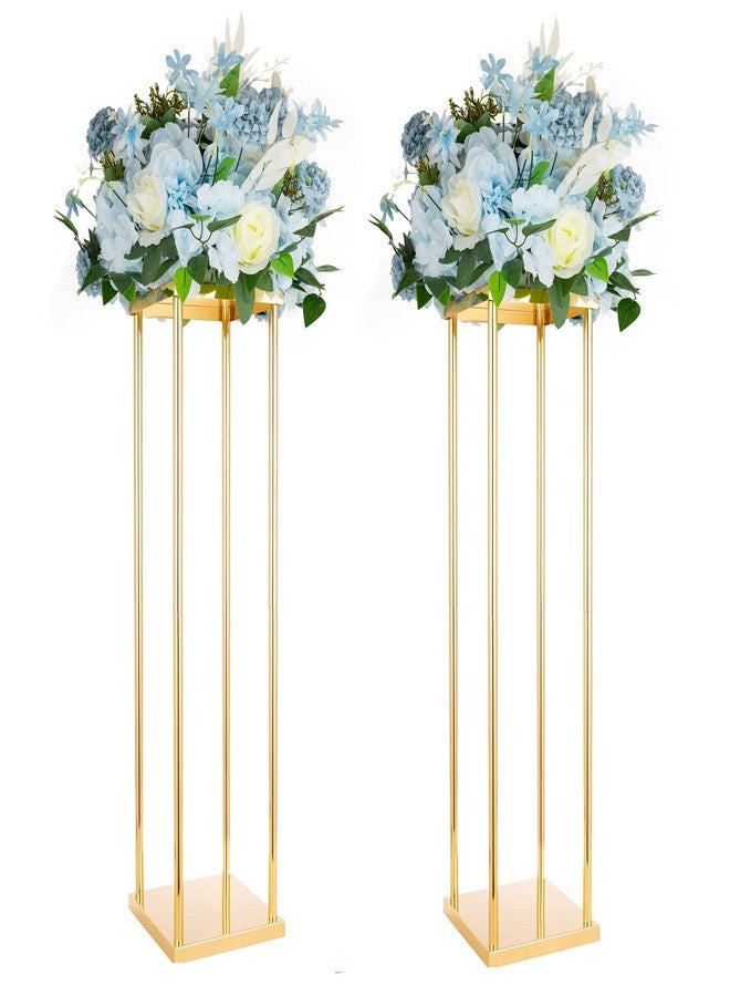 Bigsee 2pcs Centerpieces Wedding Gold Vases for Tables Geometric Metal Flower Display Stand, 31.5 Inch Tall High Floor Vase Column Flower Holder for Wedding Party Event Aisle Table Christmas Decorations - Image 1